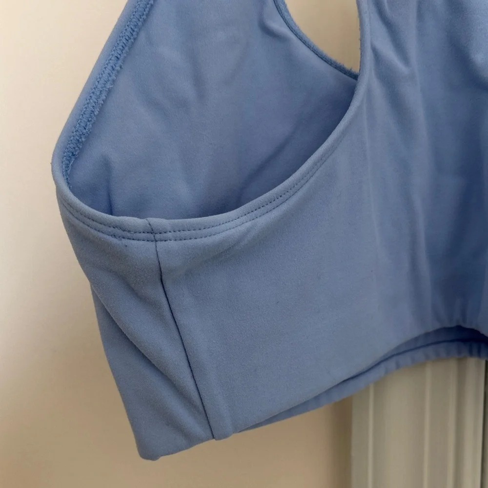 Sporty & Rich Serif Logo Sports Bra - Small - Light Blue - Picture 7 of 7